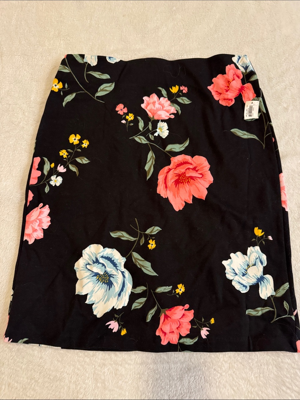 Old Navy Black Pencil Skirt with Pink, White & Yellow Floral Print